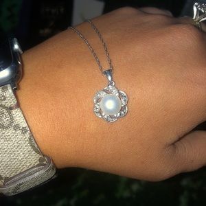 Sterling Silver, diamond, and pearl necklace